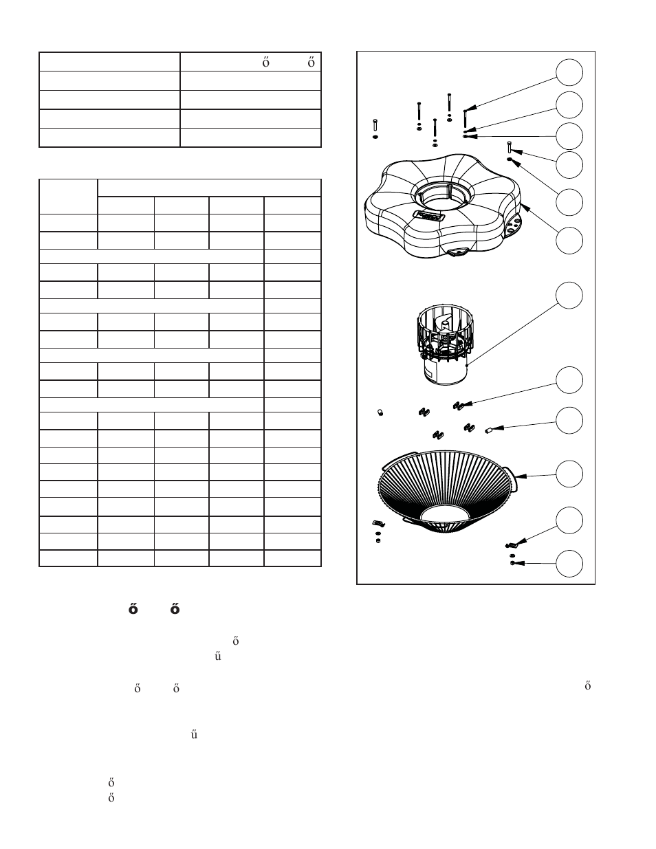 1/4”-os rugós alátét (4) 4, Párnák az alsó szitához (3) 9 | Kasco Marine 50Hz Aerator & Circulators User Manual | Page 75 / 154