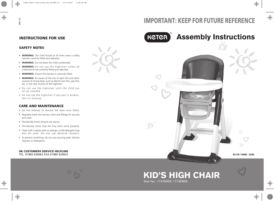 Keter Kid's High Chair User Manual | 2 pages