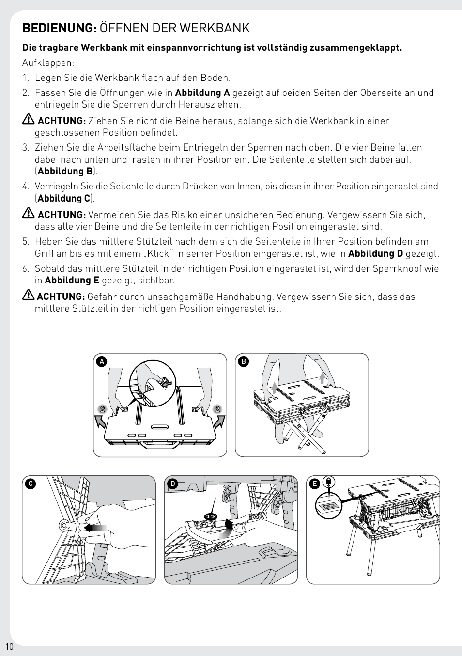 Bedienung: öffnen der werkbank | Keter Folding Work Table EX User Manual | Page 12 / 20