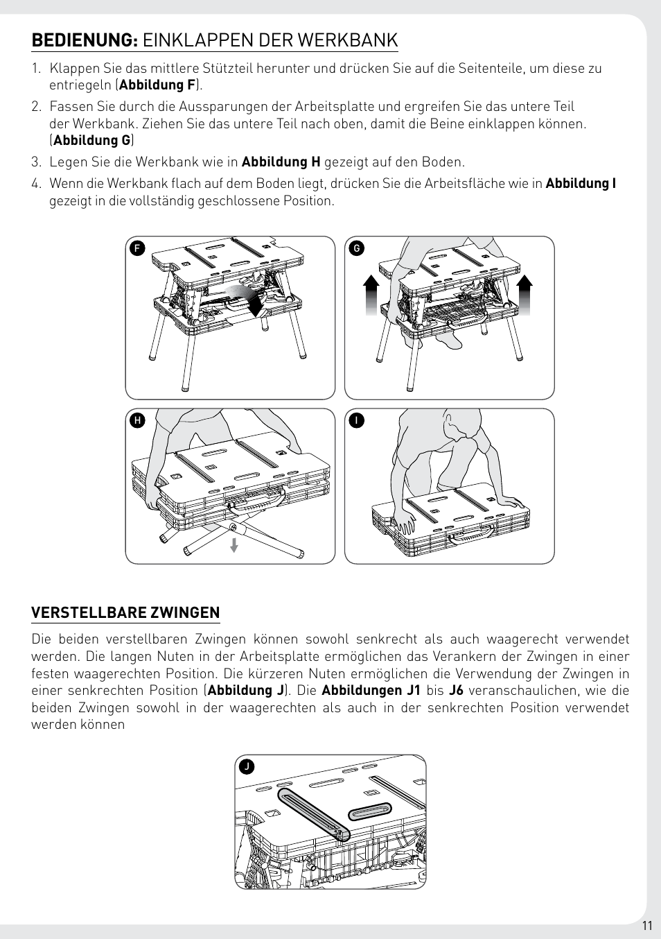 Bedienung: einklappen der werkbank | Keter Folding Work Table EX User Manual | Page 13 / 20