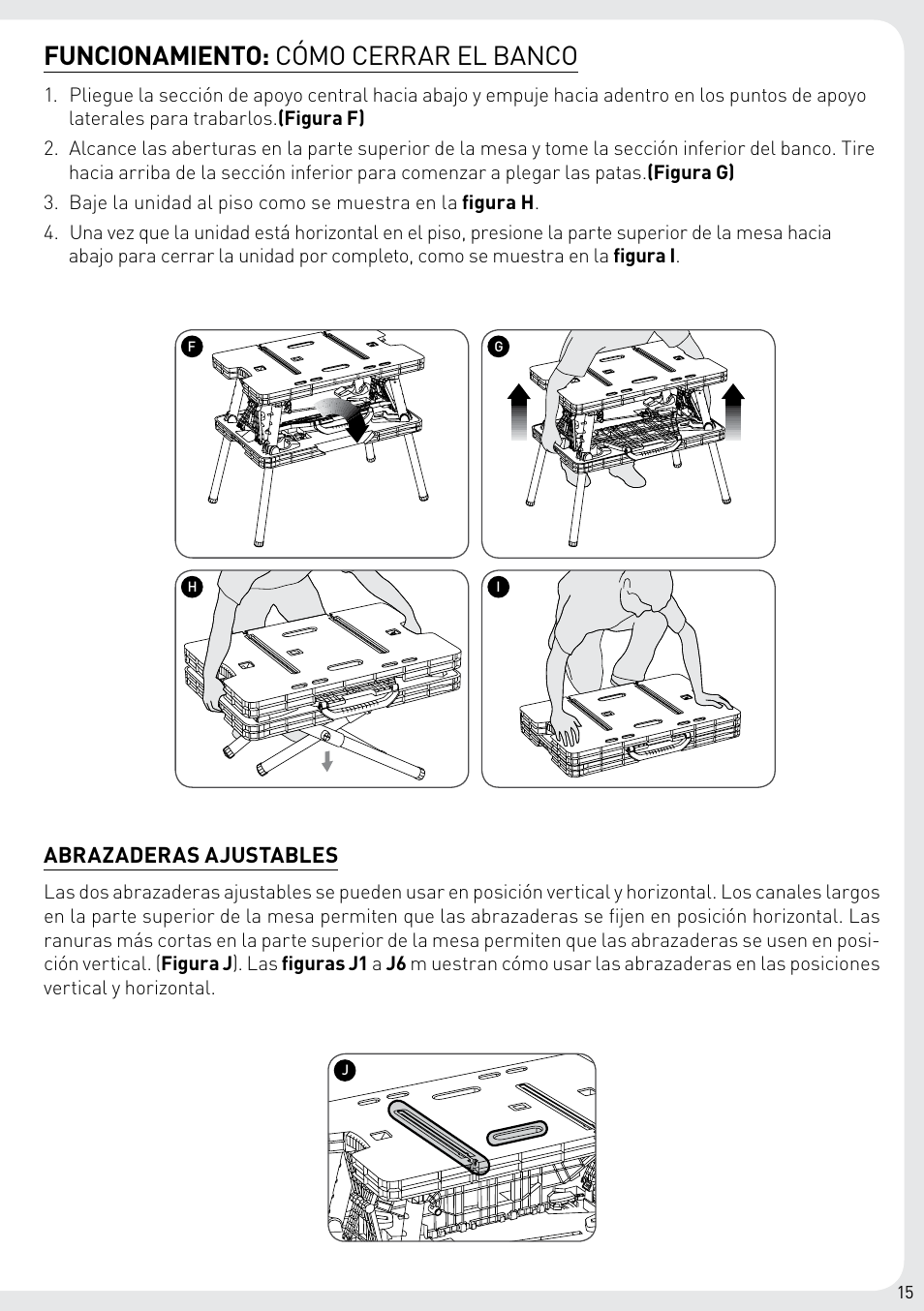 Funcionamiento: cómo cerrar el banco | Keter Folding Work Table EX User Manual | Page 17 / 20