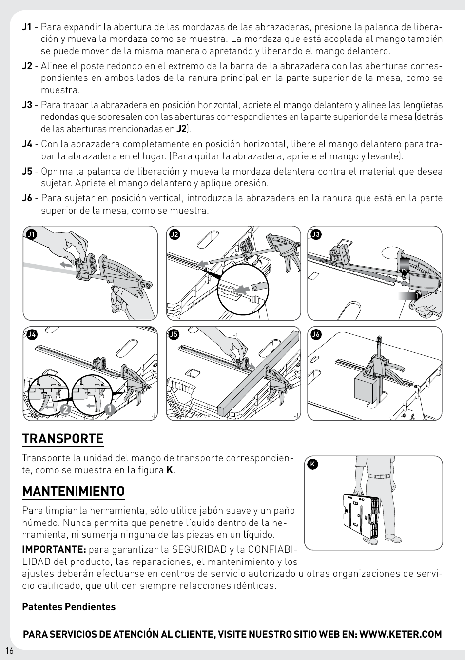 Transporte, Mantenimiento | Keter Folding Work Table EX User Manual | Page 18 / 20