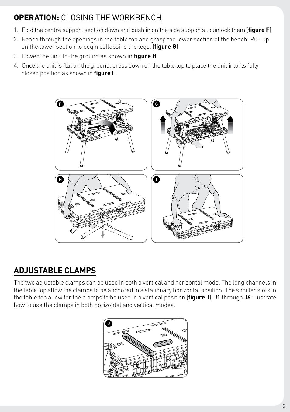 Operation: closing the workbench, Adjustable clamps | Keter Folding Work Table EX User Manual | Page 5 / 20