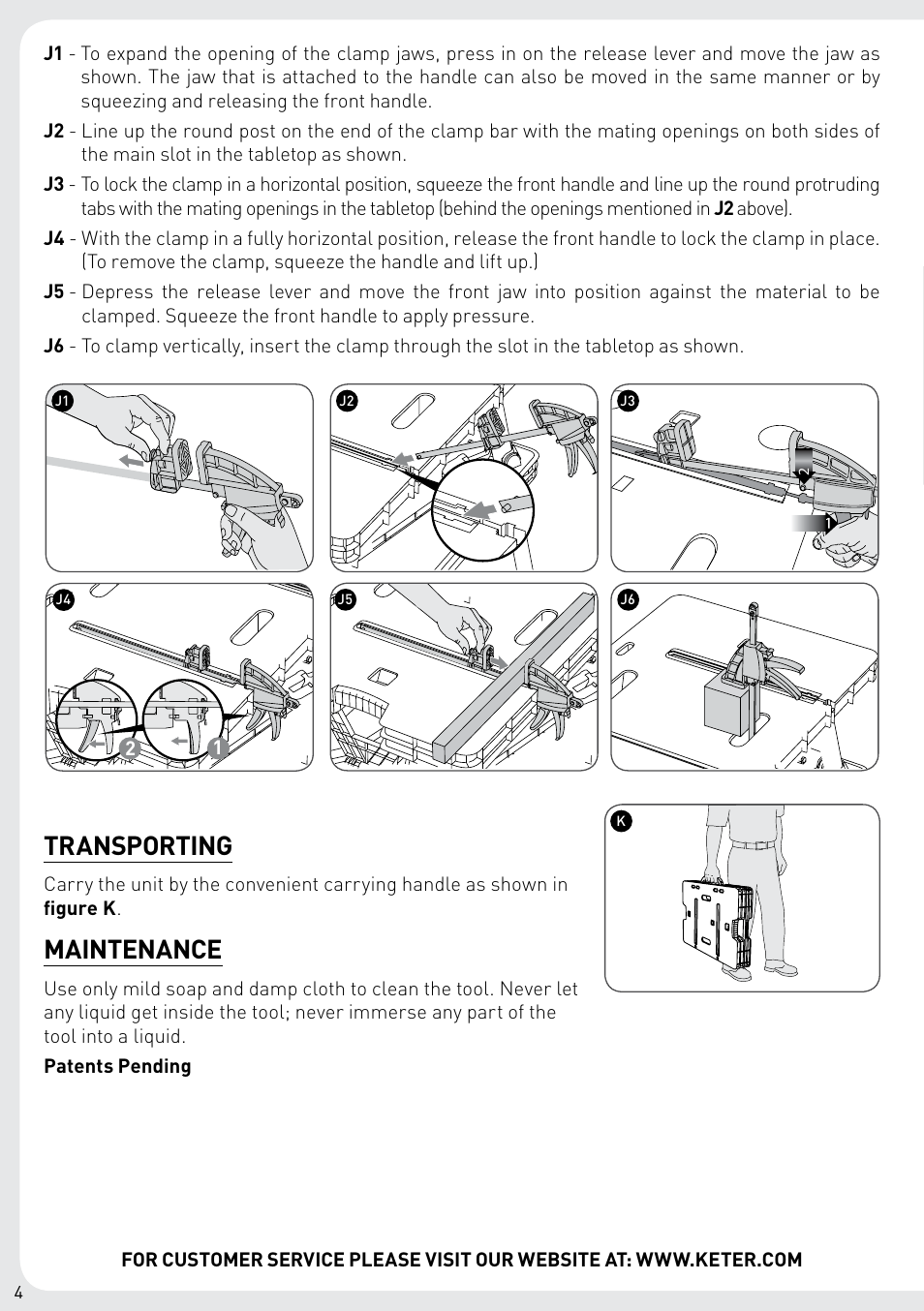 Transporting, Maintenance | Keter Folding Work Table EX User Manual | Page 6 / 20