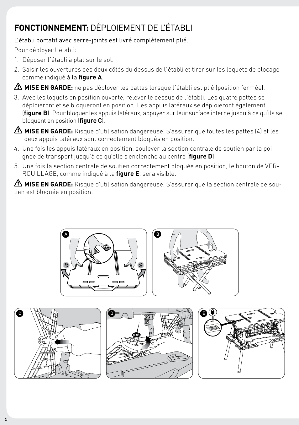 Fonctionnement: déploiement de l’établi | Keter Folding Work Table EX User Manual | Page 8 / 20