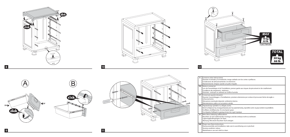 30 kg 66 lb, 10 kg 22 lb | Keter 3-Drawer System User Manual | Page 2 / 2