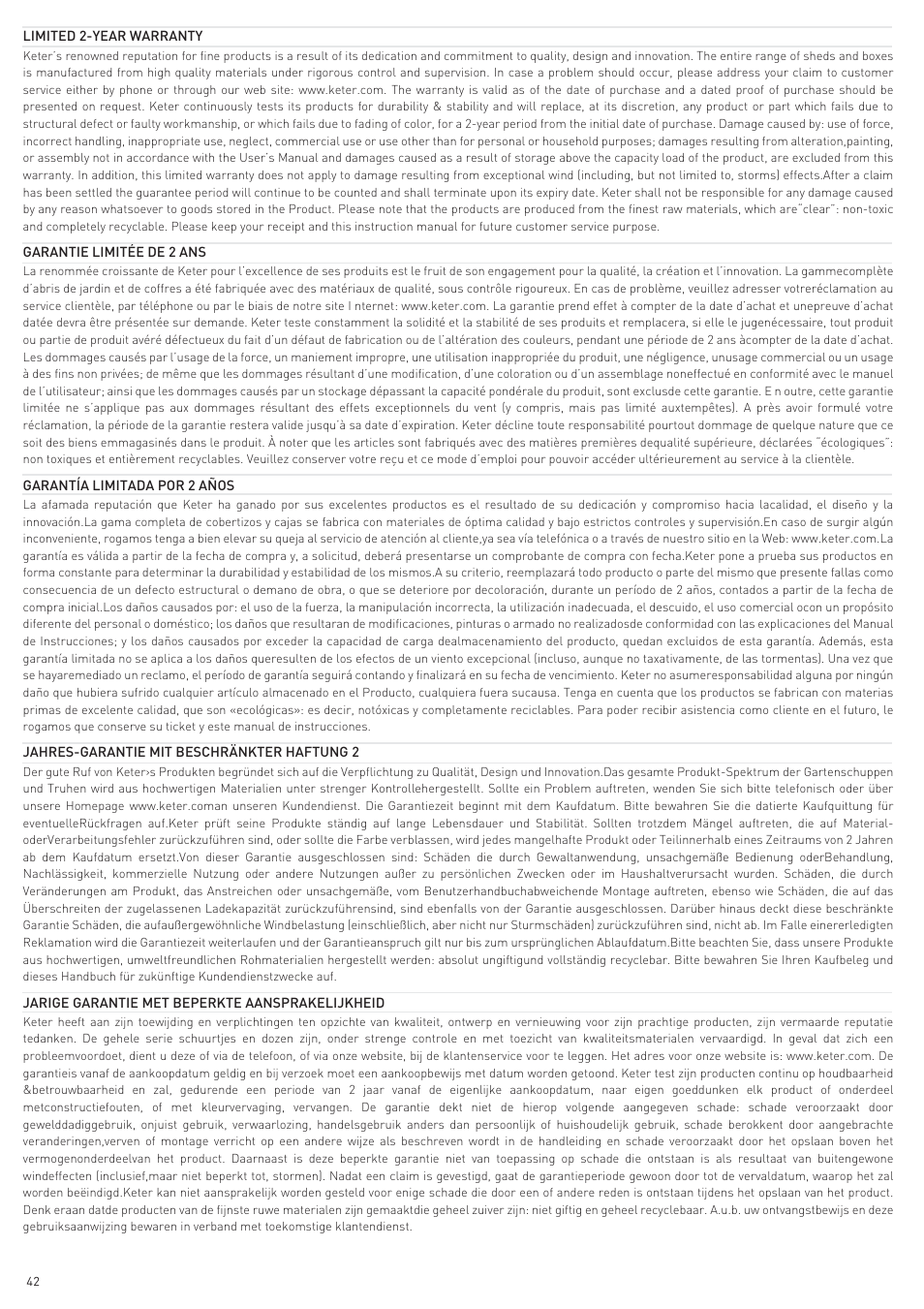 Keter Horizon 7X3 NG User Manual | Page 42 / 44