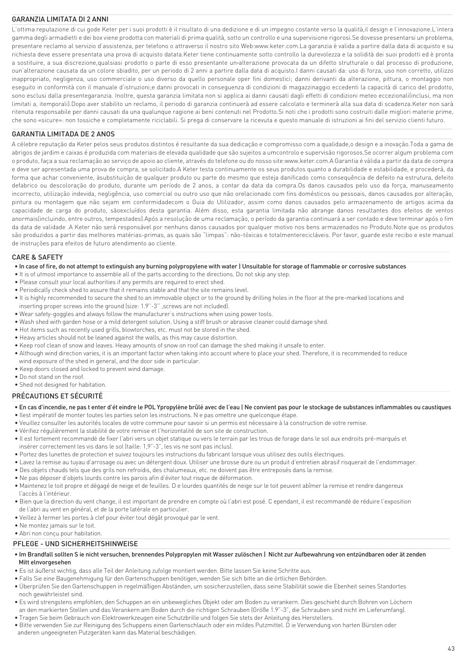 Keter Horizon 7X3 NG User Manual | Page 43 / 44
