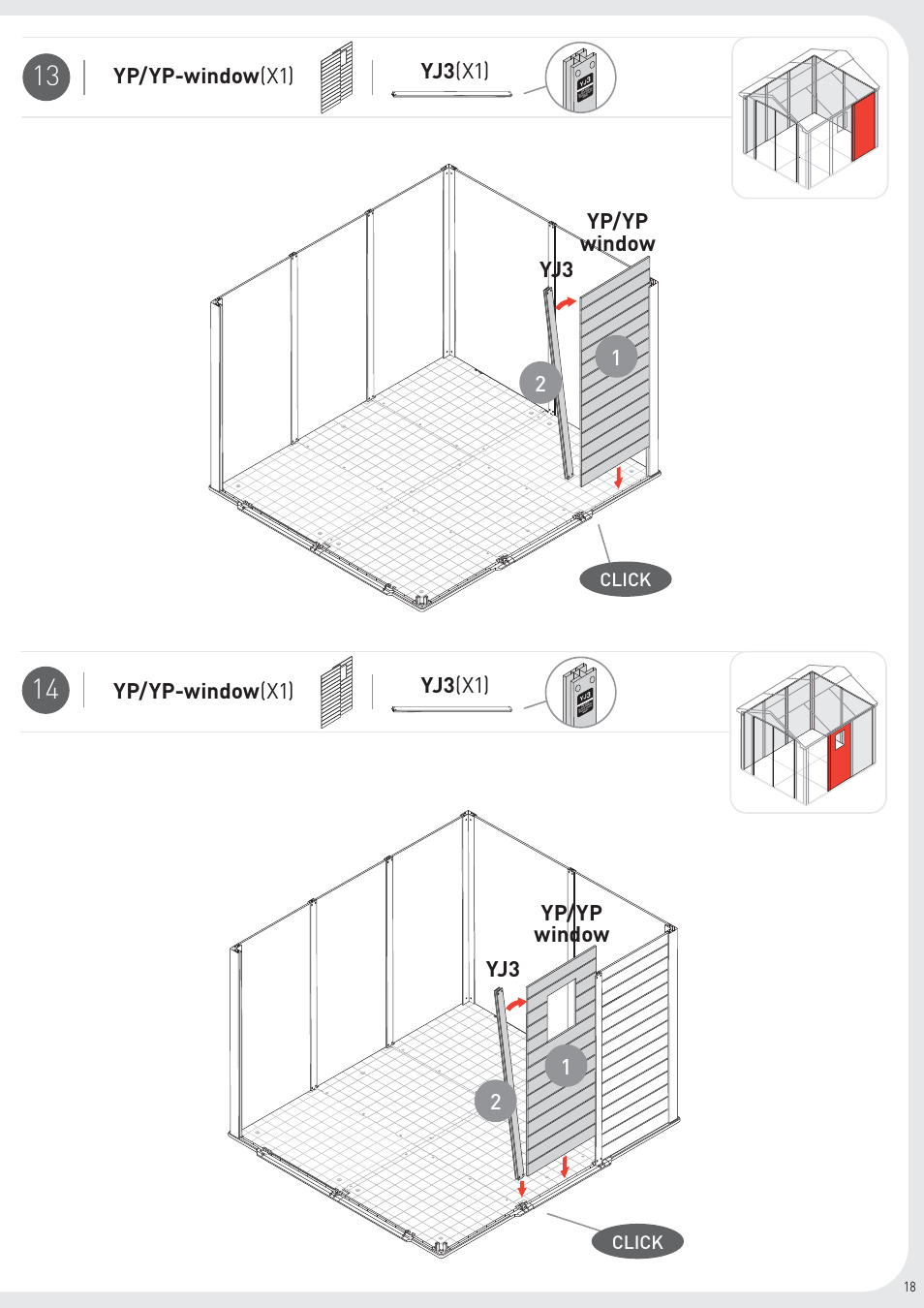 Yp/yp-window (x1) yj3 (x1), Yp/yp window yj3 yp/yp window yj3, Click | Keter Infinity 8X9 User Manual | Page 19 / 64