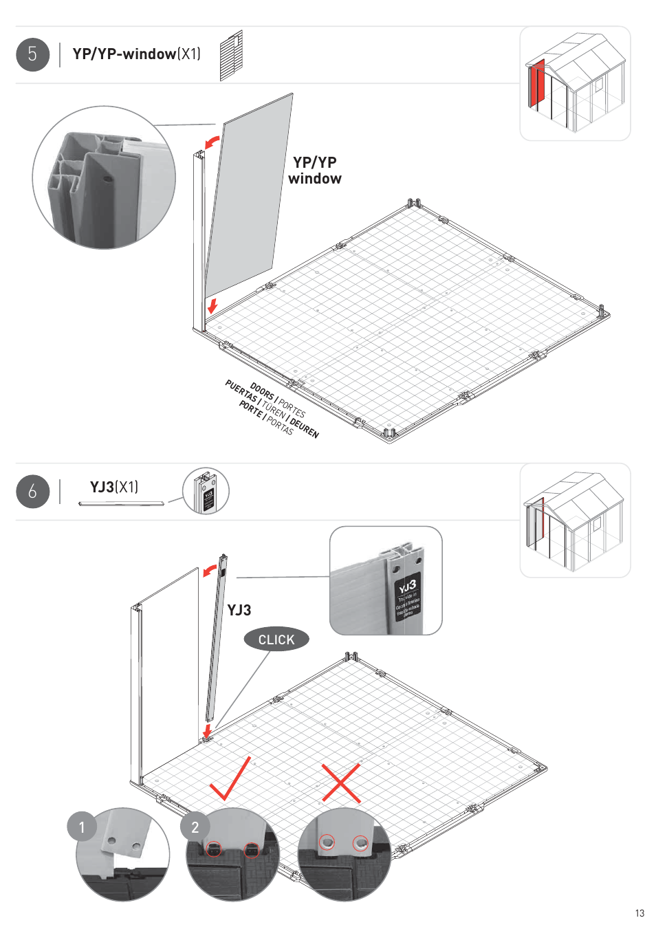 Yp/yp-window (x1) yj3 (x1) yj3, Yp/yp window 1 2, Click | Keter Infinity 8X9 NG User Manual | Page 15 / 64