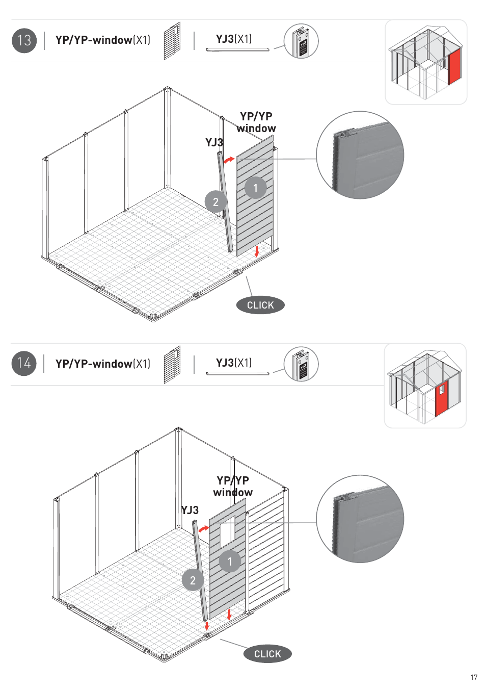 Yp/yp window yj3 1 2, Yp/yp window yj3, Click | Keter Infinity 8X9 NG User Manual | Page 19 / 64