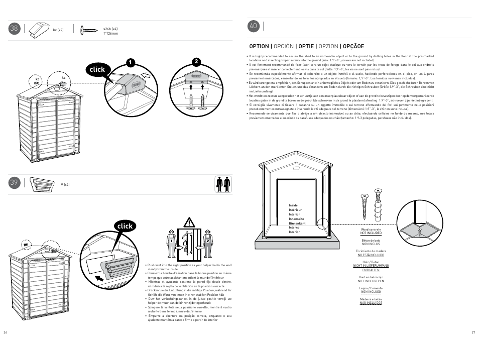 Click, Option | opción | optie | opzion | opçãoe | Keter Manor 6X3DD User Manual | Page 14 / 17