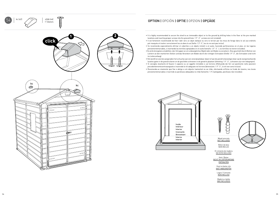 Click, Option | opción | optie | opzion | opçãoe | Keter Manor 6X8DD User Manual | Page 18 / 21