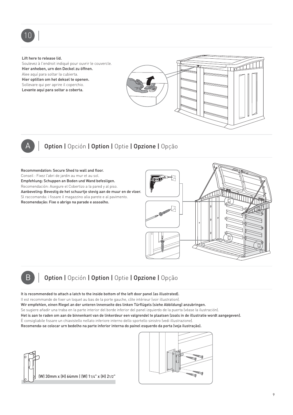 10 a, Option | opción | option | optie | opzione | opção | Keter Garden Shed User Manual | Page 9 / 16