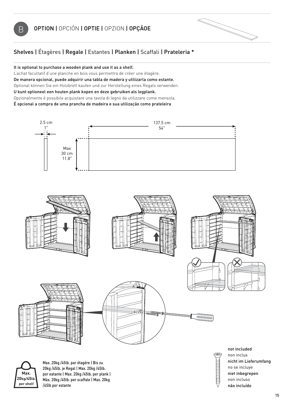 Option | opción | optie | opzion | opçãoe | Keter Store-It-Out Arc User Manual | Page 15 / 20
