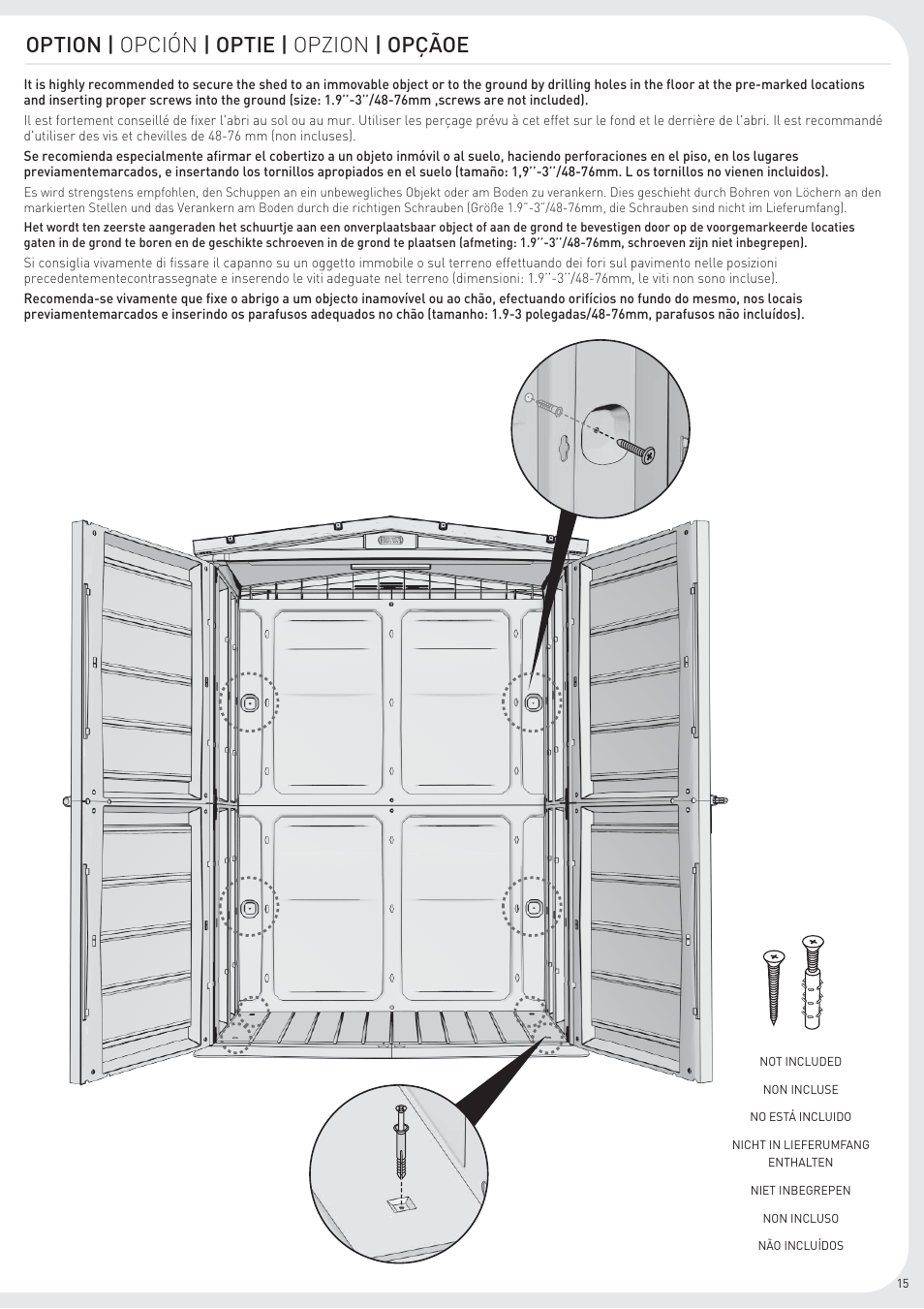 Option | opción | optie | opzion | opçãoe | Keter Woodland High User Manual | Page 15 / 19