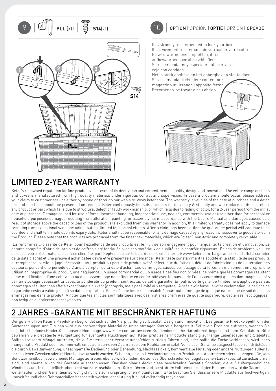 Limited 2-year warranty, 2 jahres -garantie mit beschränkter haftung | Keter Borneo Storage Box User Manual | Page 6 / 8