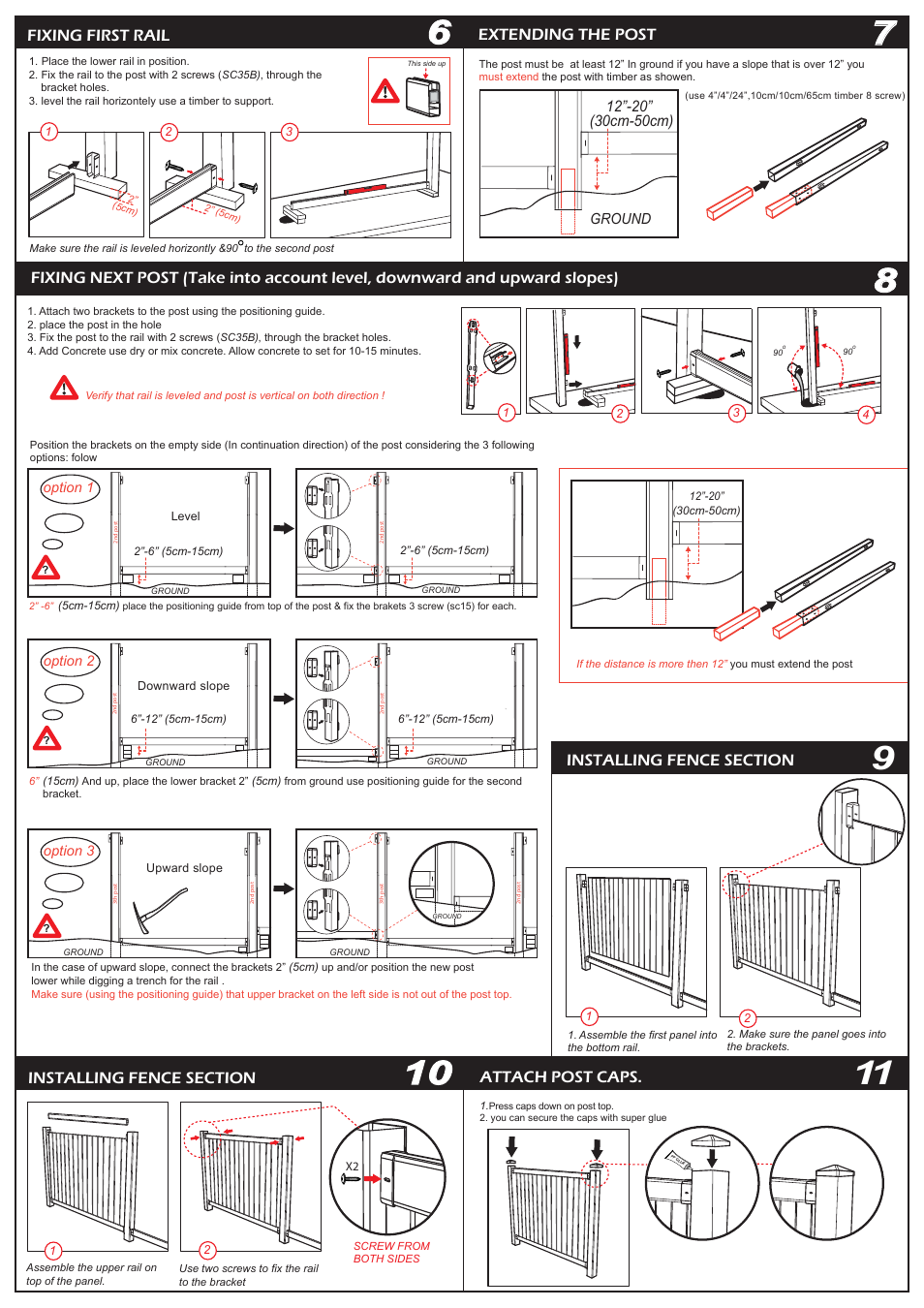 Attach post caps, Fixing first rail, Extending the post | Keter Dallas 6 User Manual | Page 2 / 4