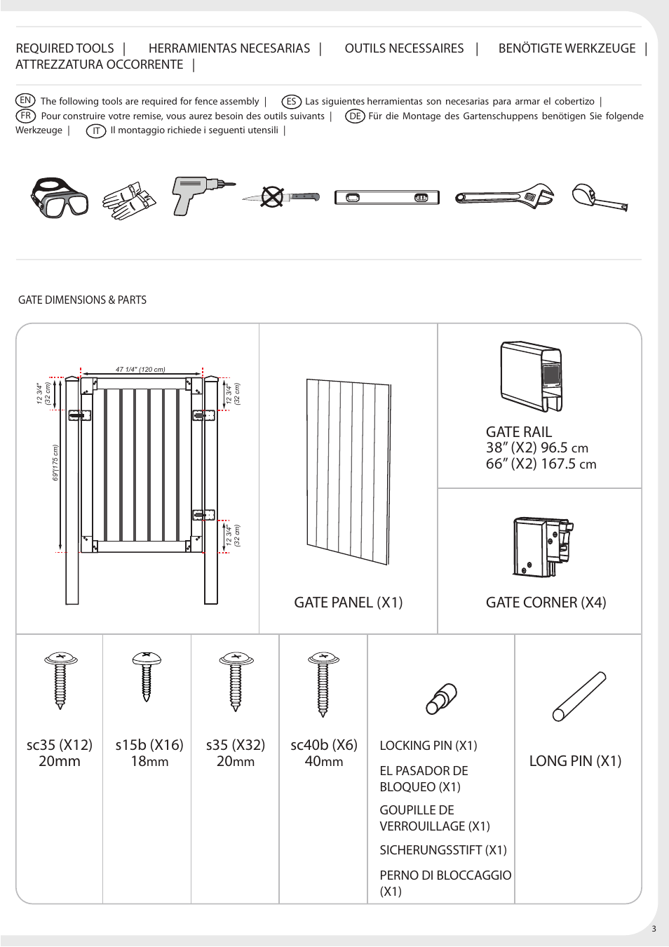 Long pin (x1) | Keter Privacy Gate 4x6 User Manual | Page 3 / 28