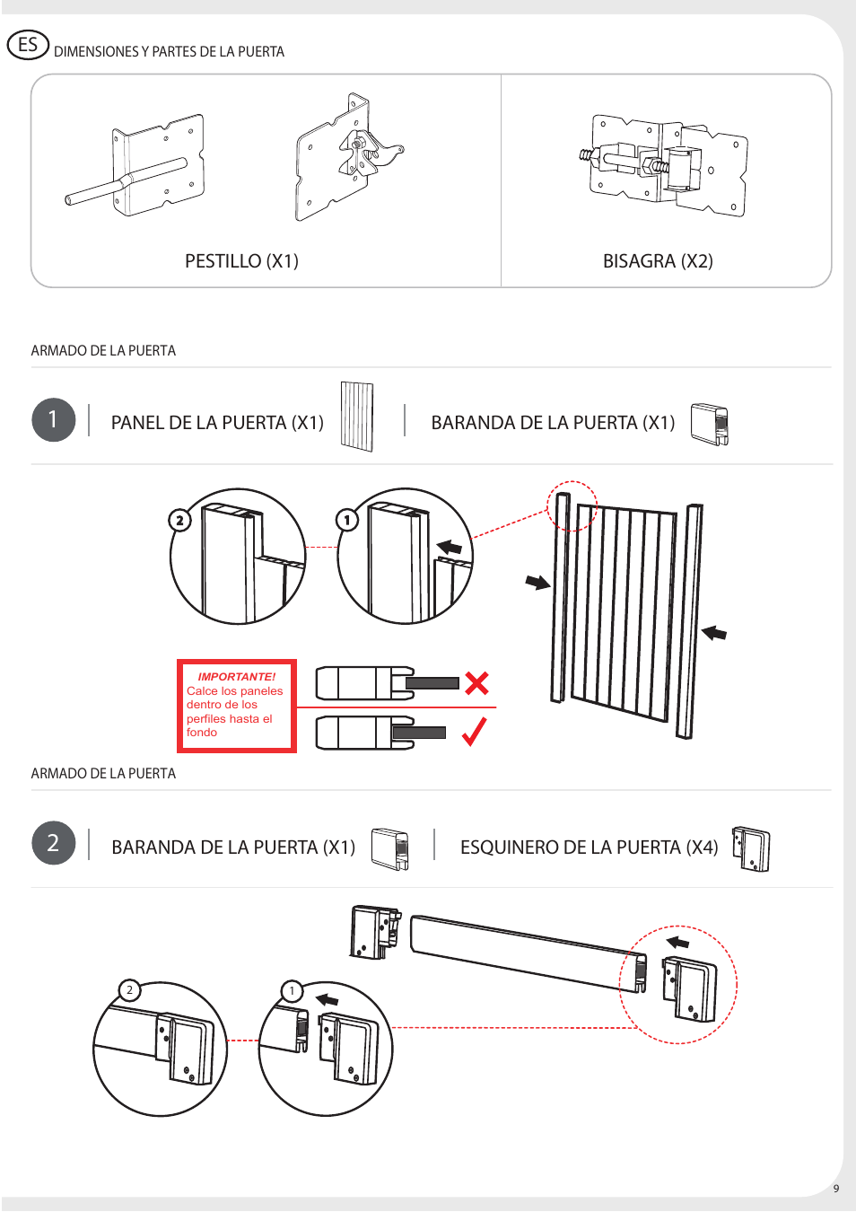 Esquinero de la puerta (x4), Baranda de la puerta (x1) | Keter Privacy Gate 4x6 User Manual | Page 9 / 28