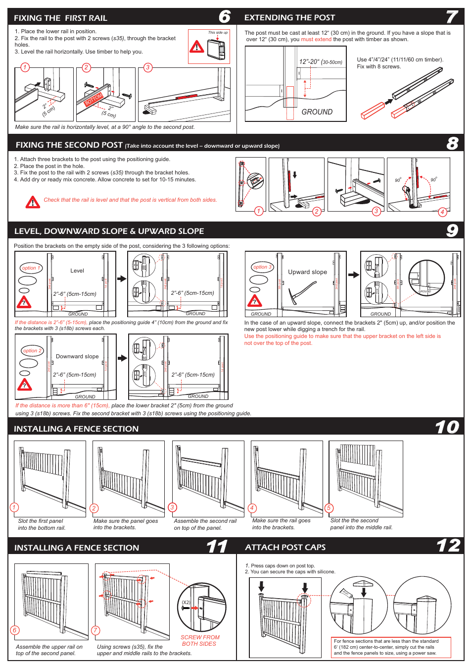 Attach post caps, Fixing the first rail, Fixing the second post | Extending the post, Ground | Keter Springfield 6 User Manual | Page 2 / 10