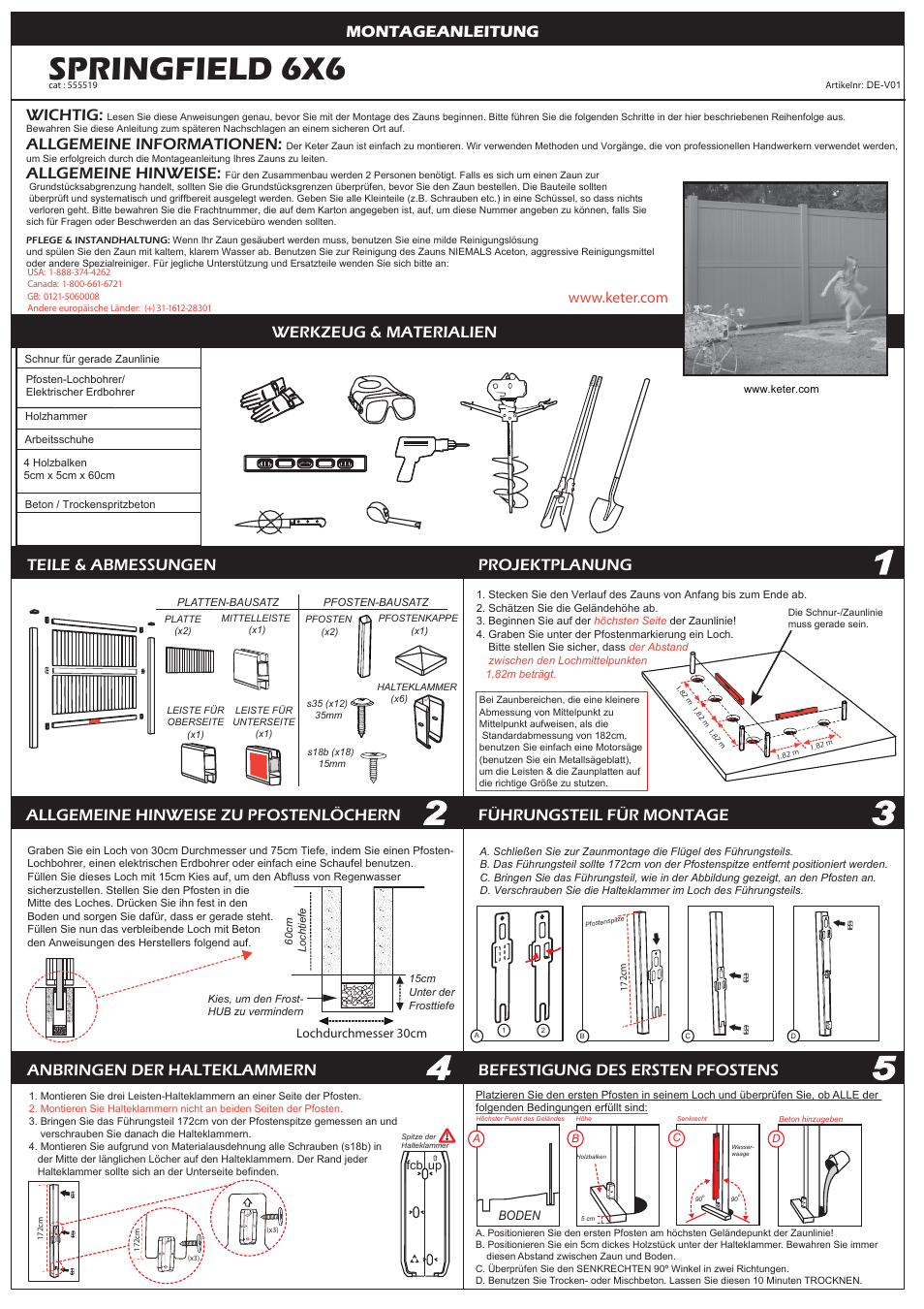 Springfield 6x6, Montageanleitung, Teile & abmessungen | Projektplanung, Wichtig, Allgemeine informationen, Allgemeine hinweise, Werkzeug & materialien | Keter Springfield 6 User Manual | Page 7 / 10
