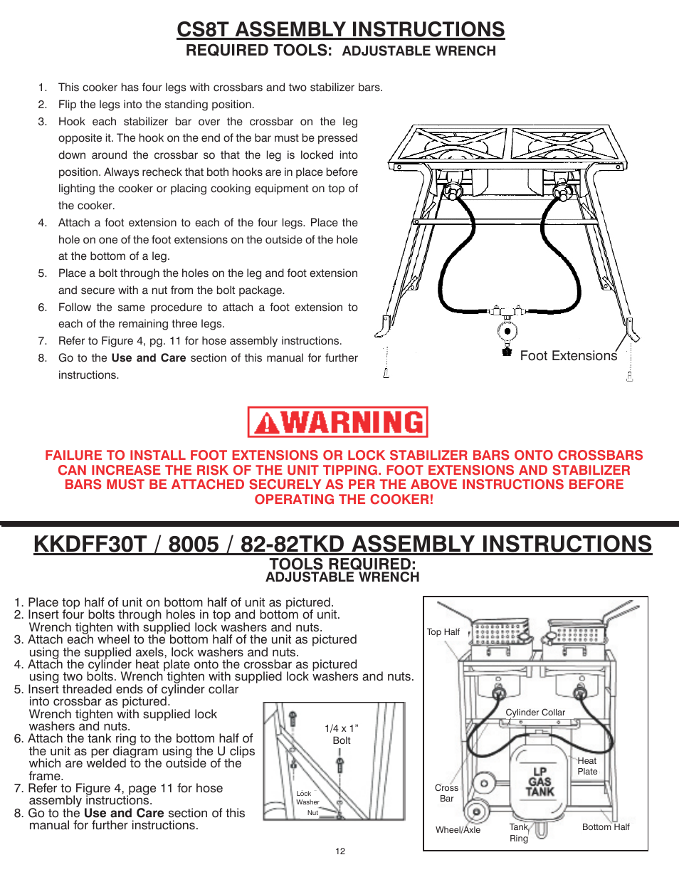 Cs8t assembly instructions, Required tools, Tools required | King Kooker Cast Cooker User Manual | Page 12 / 32