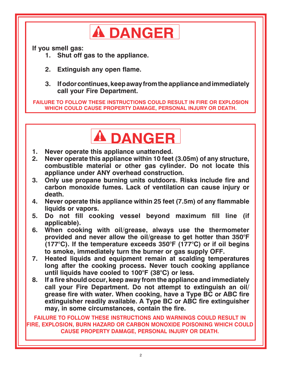 Danger, For your safety | King Kooker Cast Cooker User Manual | Page 2 / 32