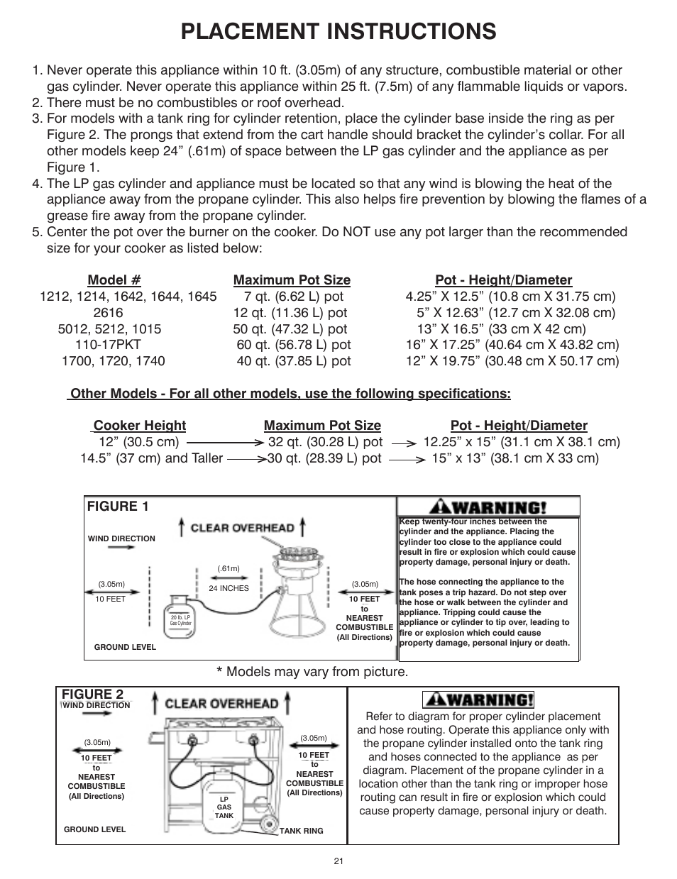 Placement instructions | King Kooker Cast Cooker User Manual | Page 21 / 32