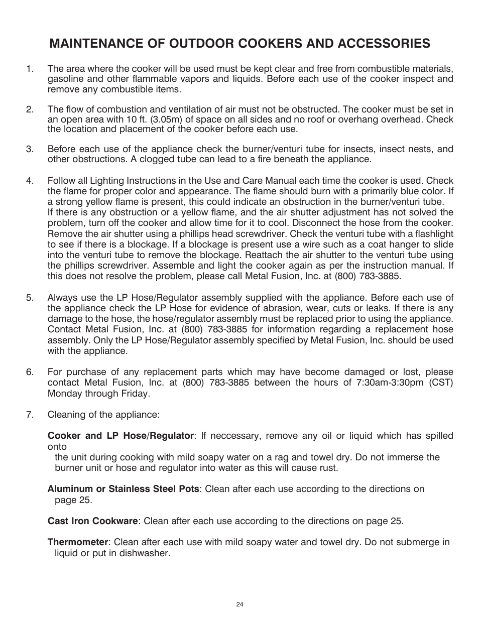 Maintenance of outdoor cookers and accessories | King Kooker Cast Cooker User Manual | Page 24 / 32