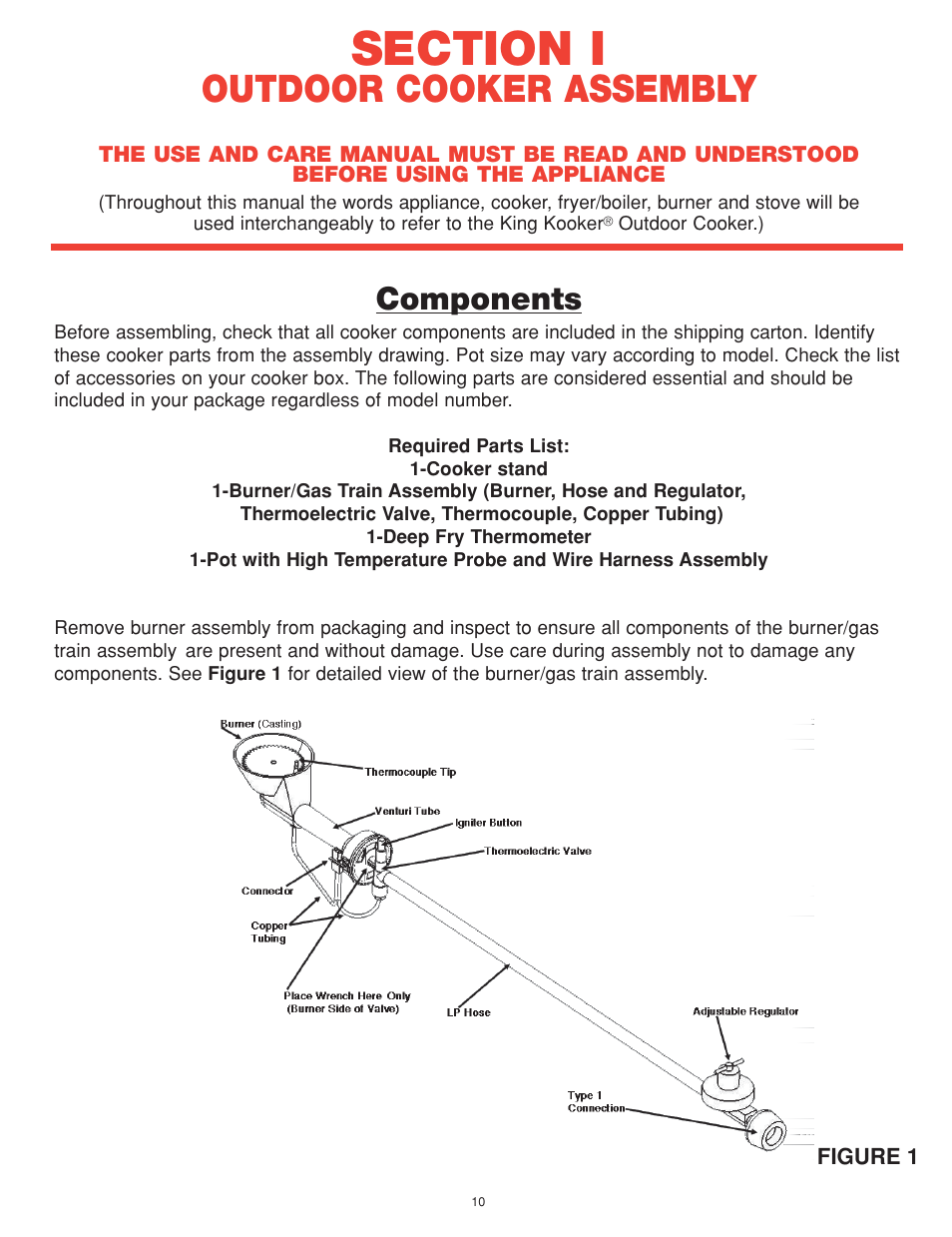 Outdoor cooker assembly, Components | King Kooker Cast Cookers with Gas Shut Off Technology User Manual | Page 10 / 32