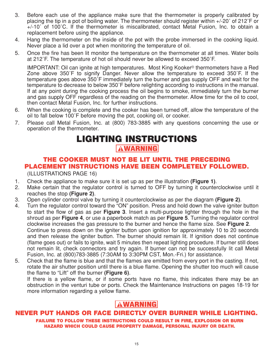 Lighting instructions | King Kooker Cast Cookers with Gas Shut Off Technology User Manual | Page 15 / 32