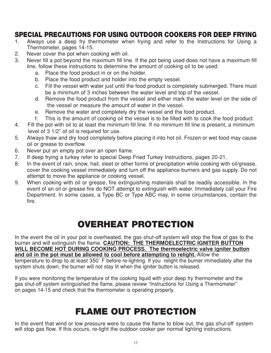 Overheat protection, Flame out protection | King Kooker Cast Cookers with Gas Shut Off Technology User Manual | Page 17 / 32
