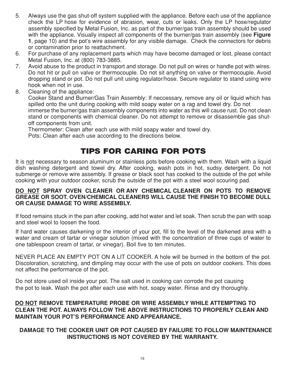 Tips for caring for pots | King Kooker Cast Cookers with Gas Shut Off Technology User Manual | Page 19 / 32