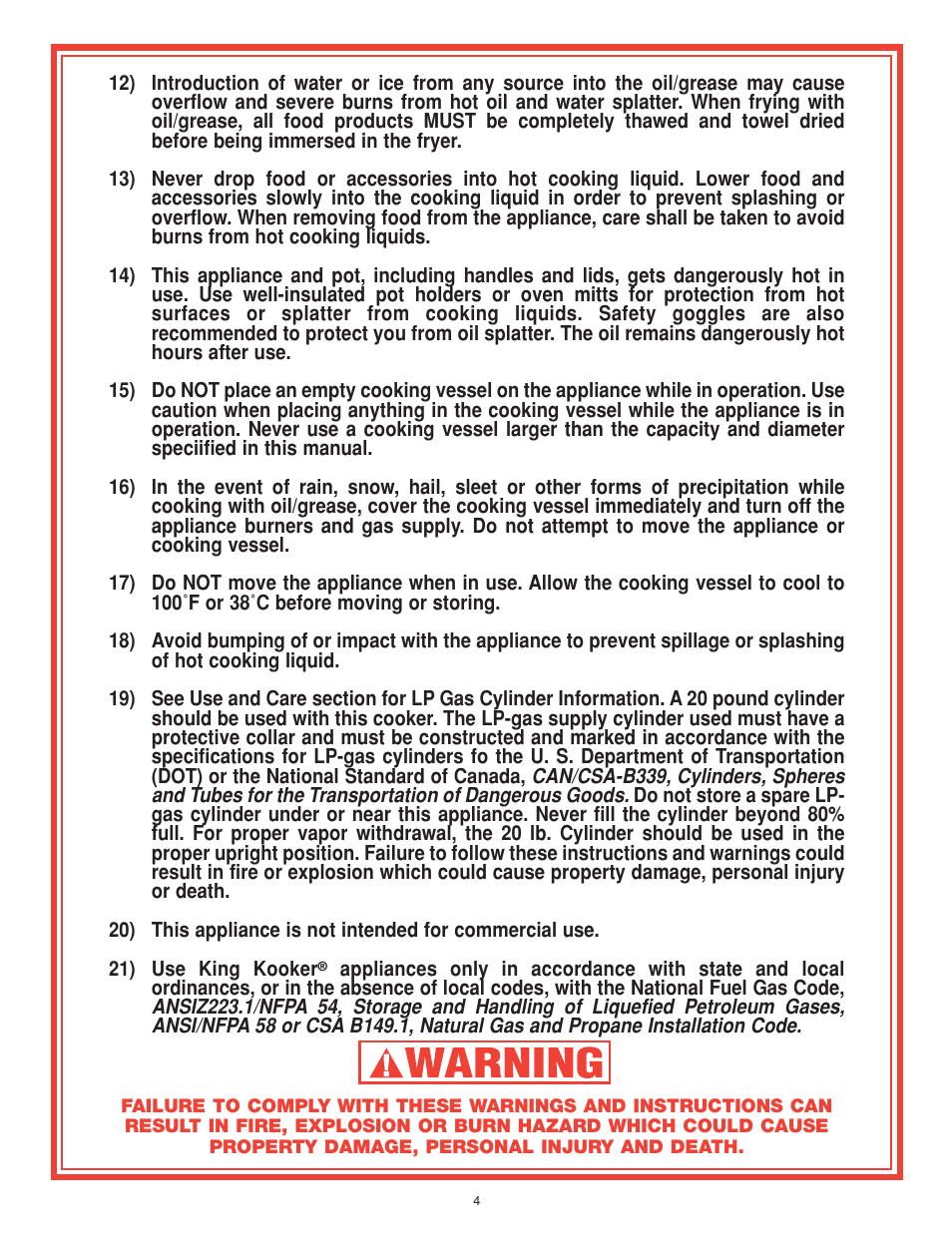 King Kooker Cast Cookers with Gas Shut Off Technology User Manual | Page 4 / 32