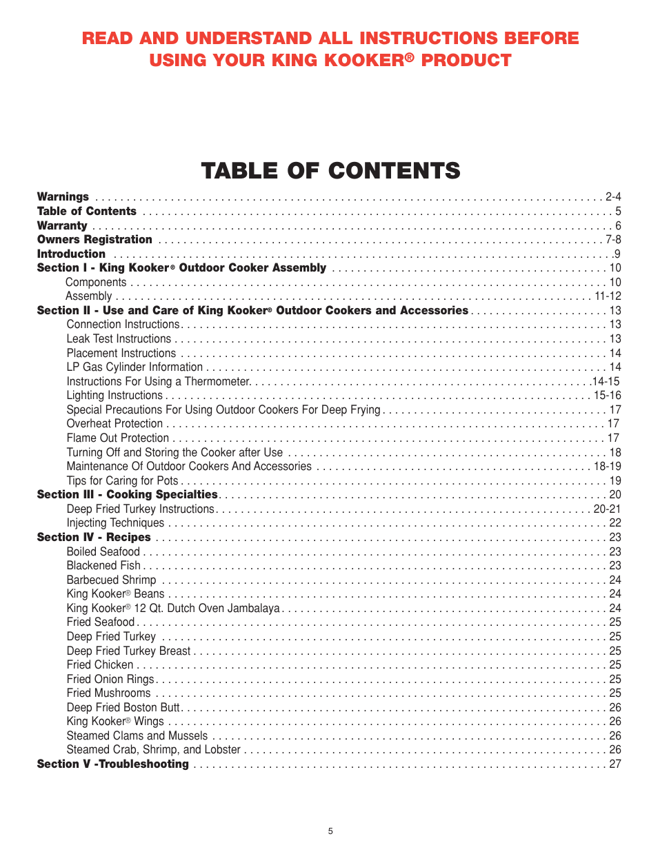 King Kooker Cast Cookers with Gas Shut Off Technology User Manual | Page 5 / 32