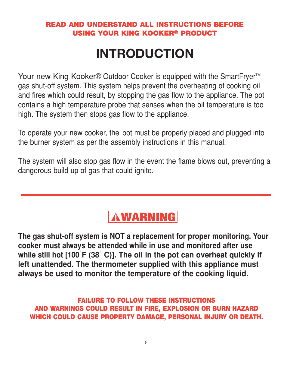 Introduction | King Kooker Cast Cookers with Gas Shut Off Technology User Manual | Page 9 / 32