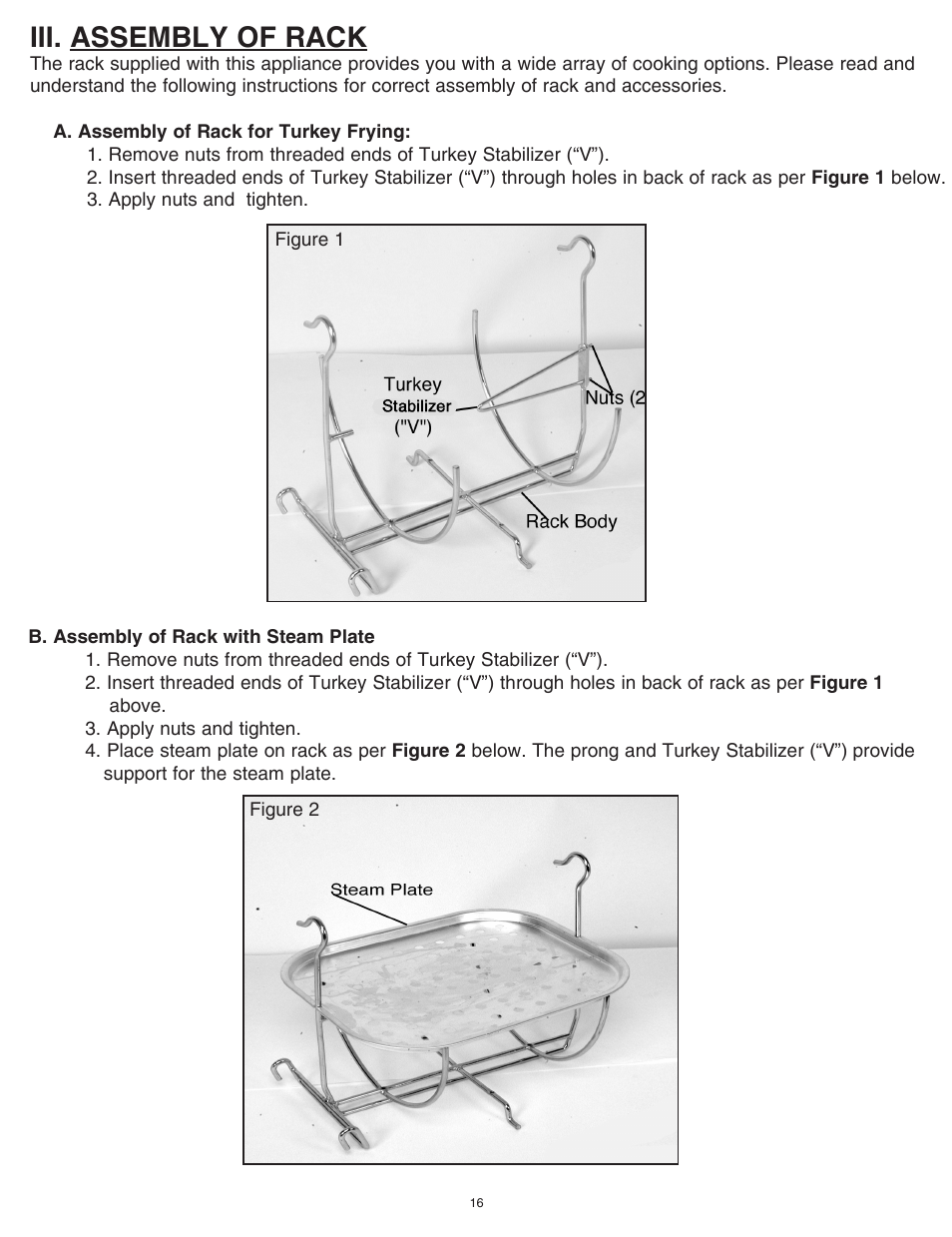 Iii. assembly of rack | King Kooker Cast Cookers with Timers User Manual | Page 16 / 40