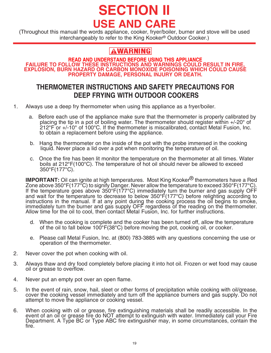 Use and care | King Kooker Cast Cookers with Timers User Manual | Page 19 / 40