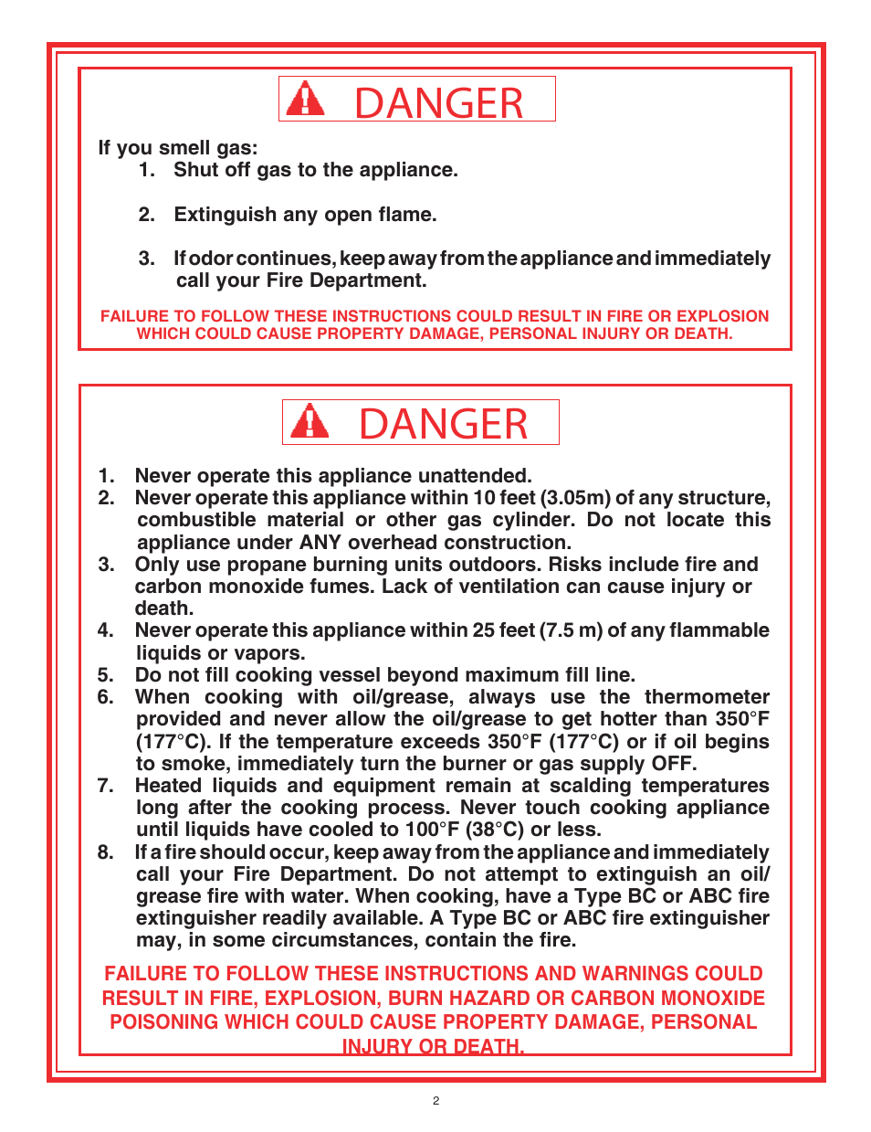 Danger, For your safety | King Kooker Cast Cookers with Timers User Manual | Page 2 / 40