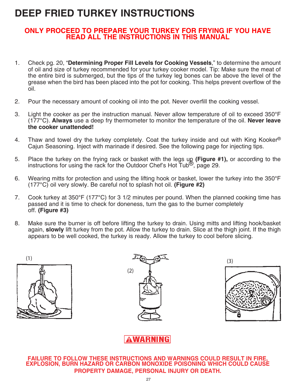 Deep fried turkey instructions | King Kooker Cast Cookers with Timers User Manual | Page 27 / 40