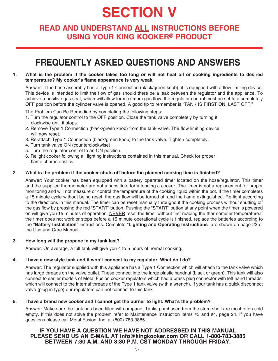 Frequently asked questions and answers, Product | King Kooker Cast Cookers with Timers User Manual | Page 37 / 40