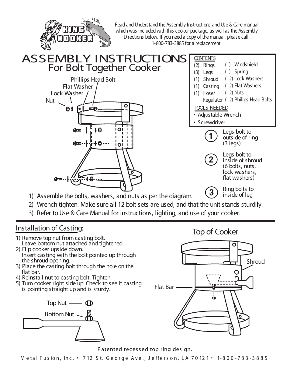 King Kooker Bolt Together Cookers User Manual | 1 page