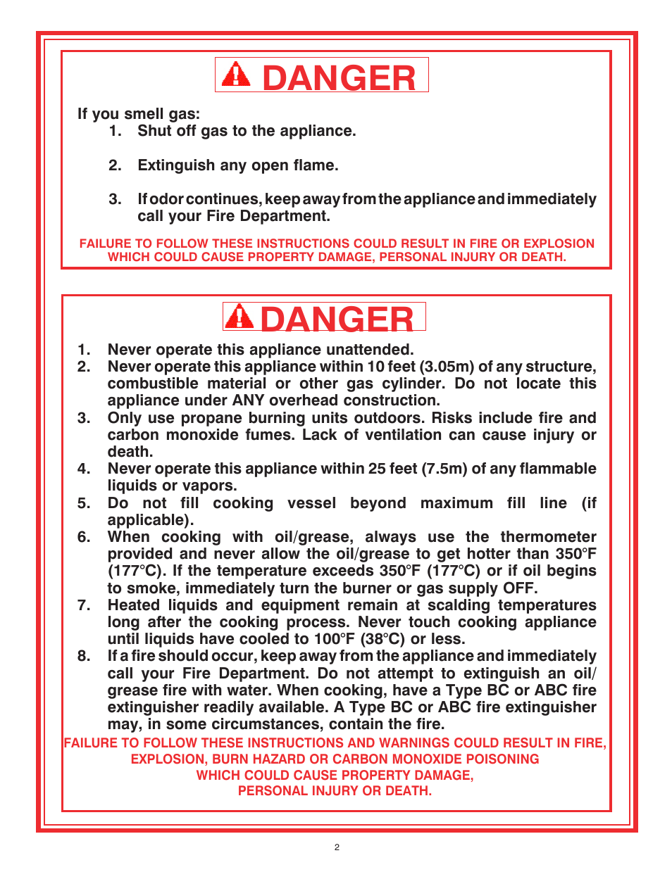 Danger, For your safety | King Kooker Jet and Combination Burners User Manual | Page 2 / 24