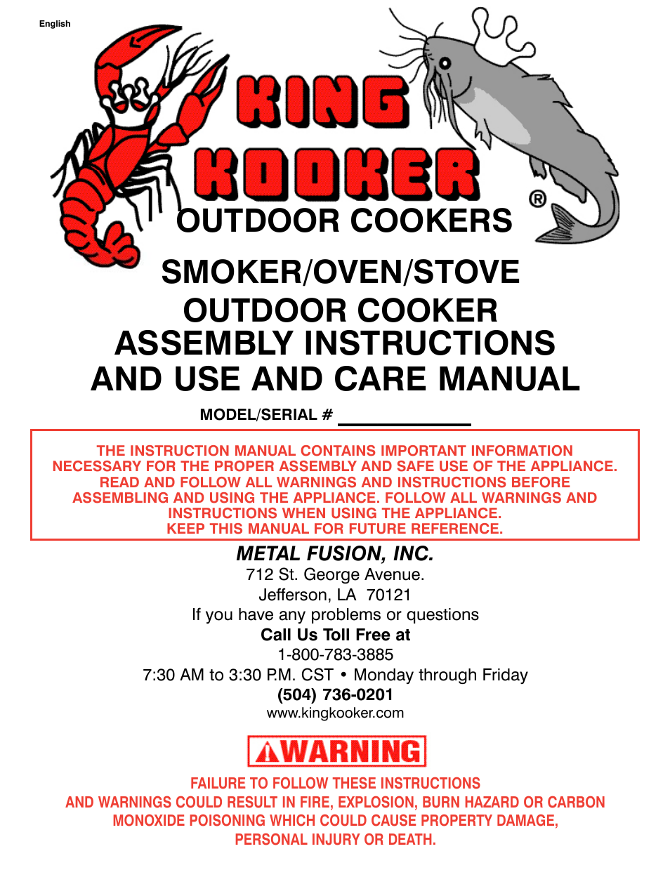 King Kooker 2607 Smoker/Oven/Stove User Manual | 28 pages