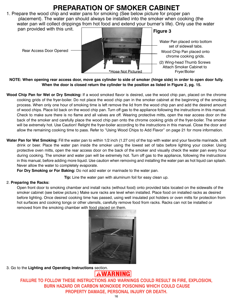 Preparation of smoker cabinet | King Kooker 2607 Smoker/Oven/Stove User Manual | Page 16 / 28