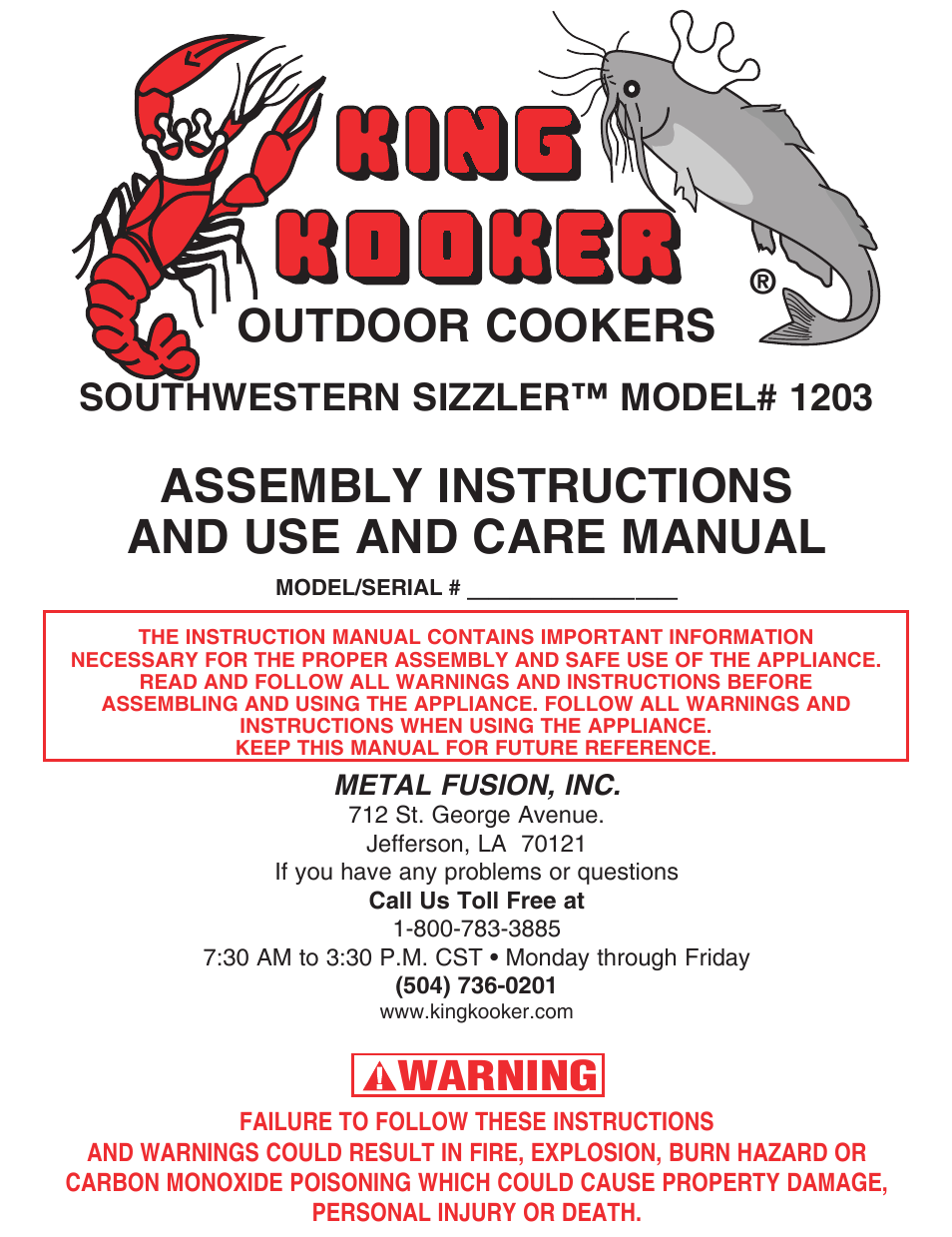 King Kooker 1203 Southwestern Sizzler User Manual | 24 pages