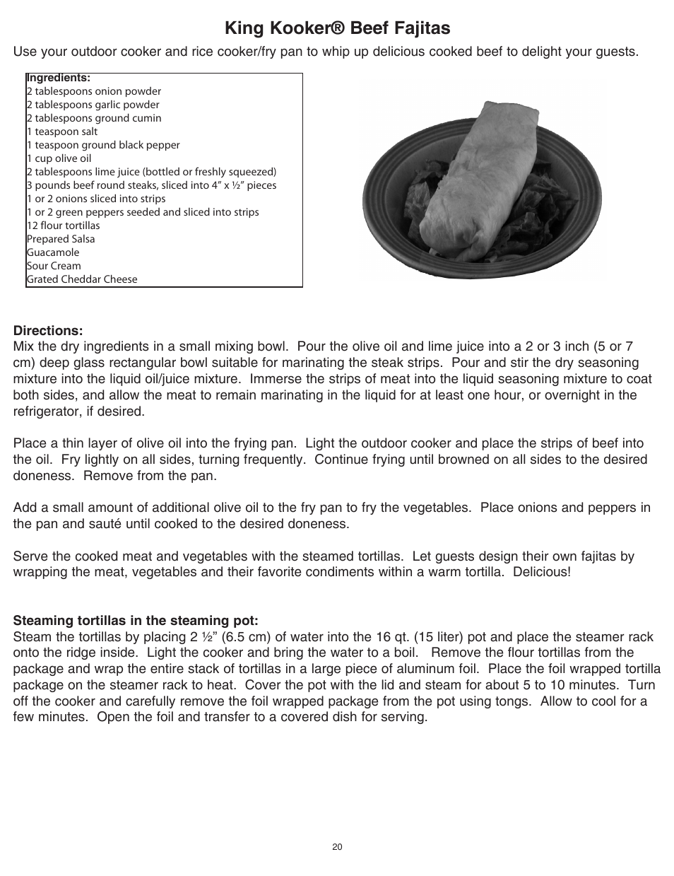 King kooker® beef fajitas | King Kooker 1203 Southwestern Sizzler User Manual | Page 20 / 24