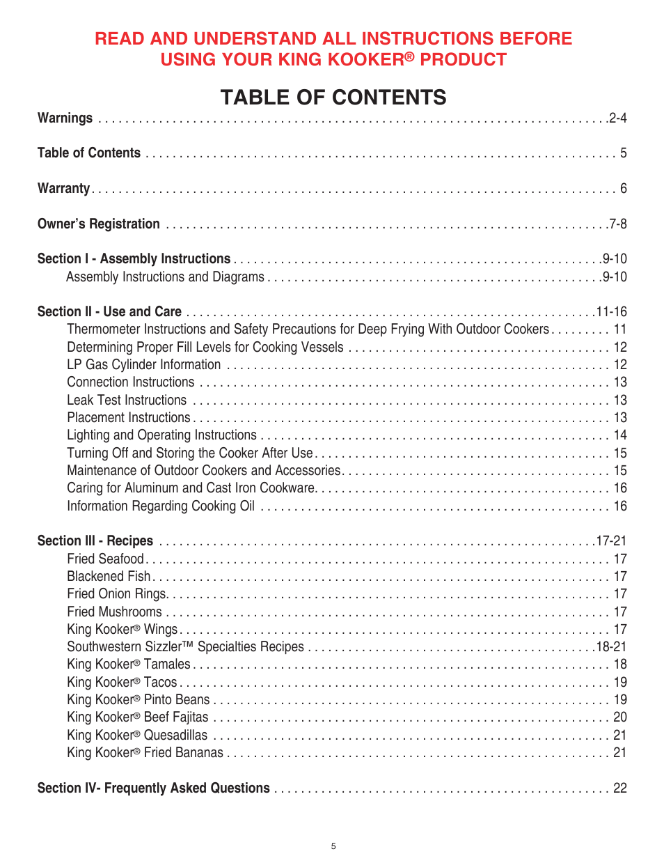 King Kooker 1203 Southwestern Sizzler User Manual | Page 5 / 24
