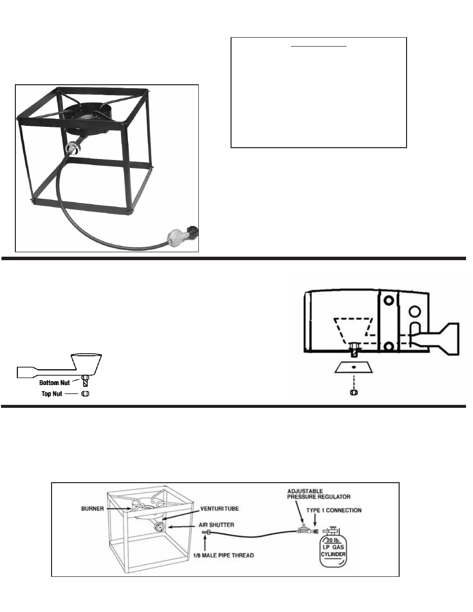 Smoker base/fryer-boiler assembly, Hose connection to smoker base/fryer-boiler, Installation of casting | King Kooker 2206 Heavy Duty Portable Propane Outdoor Smoker with Cooker Package User Manual | Page 10 / 30
